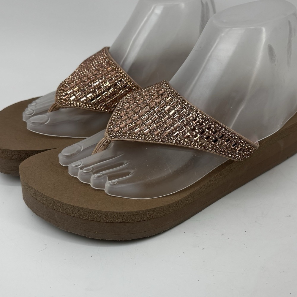 Women Sz 9 UK6 Eu39Skechers VinyasaStone Candy Thong Sandals Rose GoldRhinestone